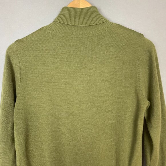 Wool Sweater Rabbit Patch Quirky Green Turtleneck Long Sleeve Bunny Pullover - Picture 6 of 12